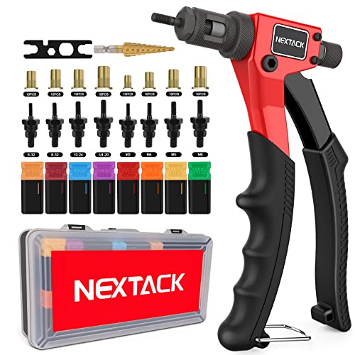 NEXTACK Rivet Nut Tool Rivet Nut Kit with a Step Drill Bit & 80 Nutserts for One-Handed in Tight Space, 8" Rivnut Tool Setter with 8 Mandrels Incl. 6-32 & 8-32 in Organized Rugged Carrying Case NT600