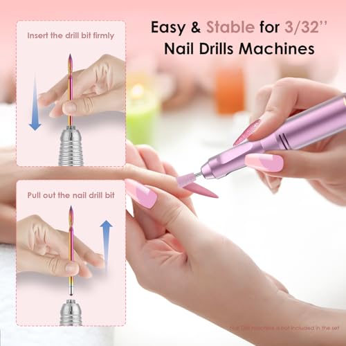 26pcs Nail Drill Bits Set, 3/32inch Professional Ceramic Safety Bits for Nail Drill, Diamond Cuticle Efile Nail Drill Bits, Remover Bits for Acrylic Gel Nail Tech Manicure Pedicure, Home Salon