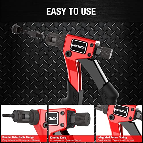 NEXTACK Rivet Nut Tool Rivet Nut Kit with a Step Drill Bit & 80 Nutserts for One-Handed in Tight Space, 8" Rivnut Tool Setter with 8 Mandrels Incl. 6-32 & 8-32 in Organized Rugged Carrying Case NT600
