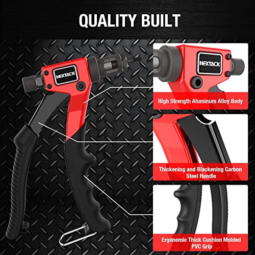 NEXTACK Rivet Nut Tool Rivet Nut Kit with a Step Drill Bit & 80 Nutserts for One-Handed in Tight Space, 8" Rivnut Tool Setter with 8 Mandrels Incl. 6-32 & 8-32 in Organized Rugged Carrying Case NT600