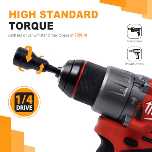 AKM TOOL 35Pcs Magnetic Nut Driver Set, Nut Driver Set for Impact Drill, 1/4" Quick-Change Hex Shank | SAE & Metric | Cr-V Steel, Magnetic Screwdriver Bit W/Drill Bit Extension & Drill Bit Adapter