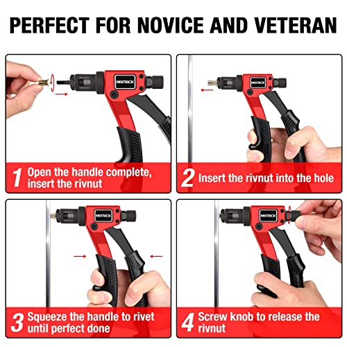 NEXTACK Rivet Nut Tool Rivet Nut Kit with a Step Drill Bit & 80 Nutserts for One-Handed in Tight Space, 8" Rivnut Tool Setter with 8 Mandrels Incl. 6-32 & 8-32 in Organized Rugged Carrying Case NT600