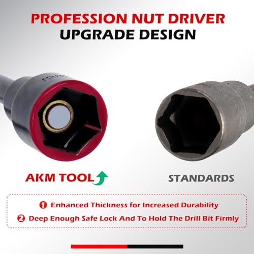 AKM TOOL 35Pcs Magnetic Nut Driver Set, Nut Driver Set for Impact Drill, 1/4" Quick-Change Hex Shank | SAE & Metric | Cr-V Steel, Magnetic Screwdriver Bit W/Drill Bit Extension & Drill Bit Adapter