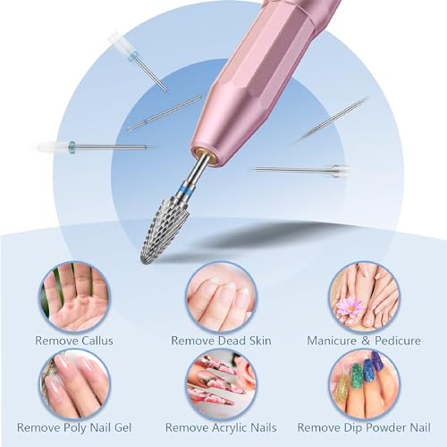 Depvko 13PC Nail Drill Bits Set, Drill Bits for Nails, 3pcs Tungsten Carbide Drill Bits+ 3pcs Ceramic Efile Nail Drill Bits+ 6pcs Diamond Drill Bits+ 1pcs Brush, 3/32 inch Nail Bits for Nail Drill