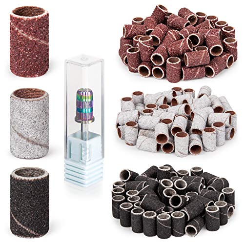 Lavinda Sanding Bands Nail Drill Bits 300Pcs Grits Electric File Nail Sanders Professional Drill Bits Set #80#150#240 Zebra Grinder Band colorful 3/32" Mandrel Bit for Manicures Nail Drill Machine