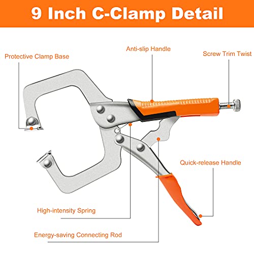 Pocket Hole Jig System Kit, Pocket Screw Jig with 11 Inch Clamp, Square Driver Bit, Hex Wrench, Depth Stop Collar, Step Drill Bit, Coarse Square Driver Screws, All In One for Joinery Work