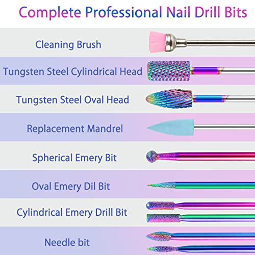 BQAN Nail Drill Bits, 10Pcs 3/32 inch Tungsten Carbide Drill Bit Set, with 75Pcs File Sanding Bands (#80#120#180 Grits), Professional Drill Bits Set for Acrylic Gel Nails, Manicure Pedicure