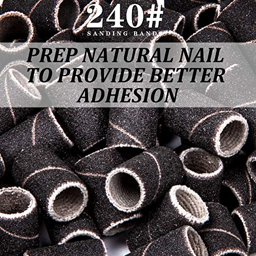 Lavinda Sanding Bands Nail Drill Bits 300Pcs Grits Electric File Nail Sanders Professional Drill Bits Set #80#150#240 Zebra Grinder Band colorful 3/32" Mandrel Bit for Manicures Nail Drill Machine
