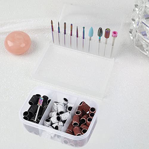 BQAN Nail Drill Bits, 10Pcs 3/32 inch Tungsten Carbide Drill Bit Set, with 75Pcs File Sanding Bands (#80#120#180 Grits), Professional Drill Bits Set for Acrylic Gel Nails, Manicure Pedicure