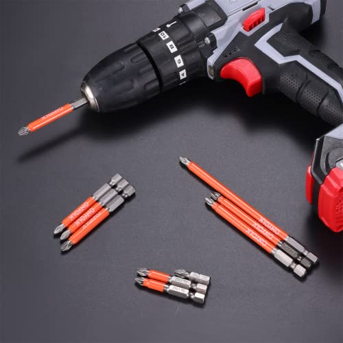 Onyolk 10-Piece Phillips Magnetic Screwdriver Bit Set, S2 Alloy Steel Anti-Slip Long Drill Bits, 1/4 Hex Shank, Fine Tooth Design, Strong Magnetism, Size 1"- 5", PH2