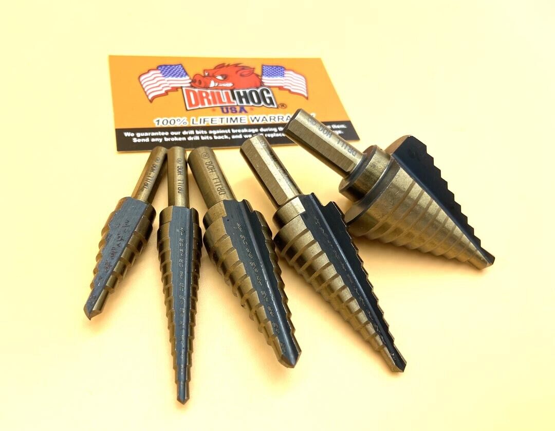 Drill Hog® Step Drill Bit Step Set Drill Bits UNIBIT Moly 5Pc Lifetime Warranty 