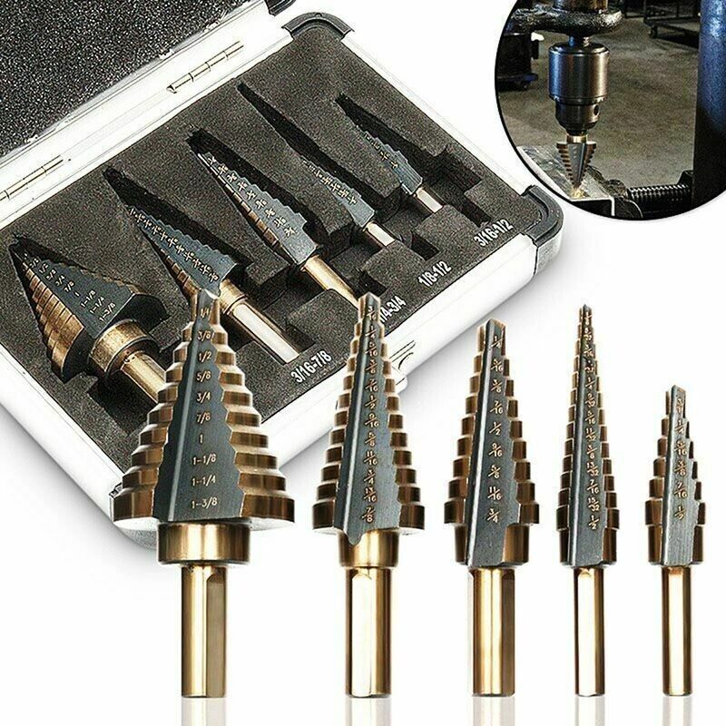 HSS 6PCS Titanium Step Drill Bit Set W Automatic Center Punch High Speed Steels