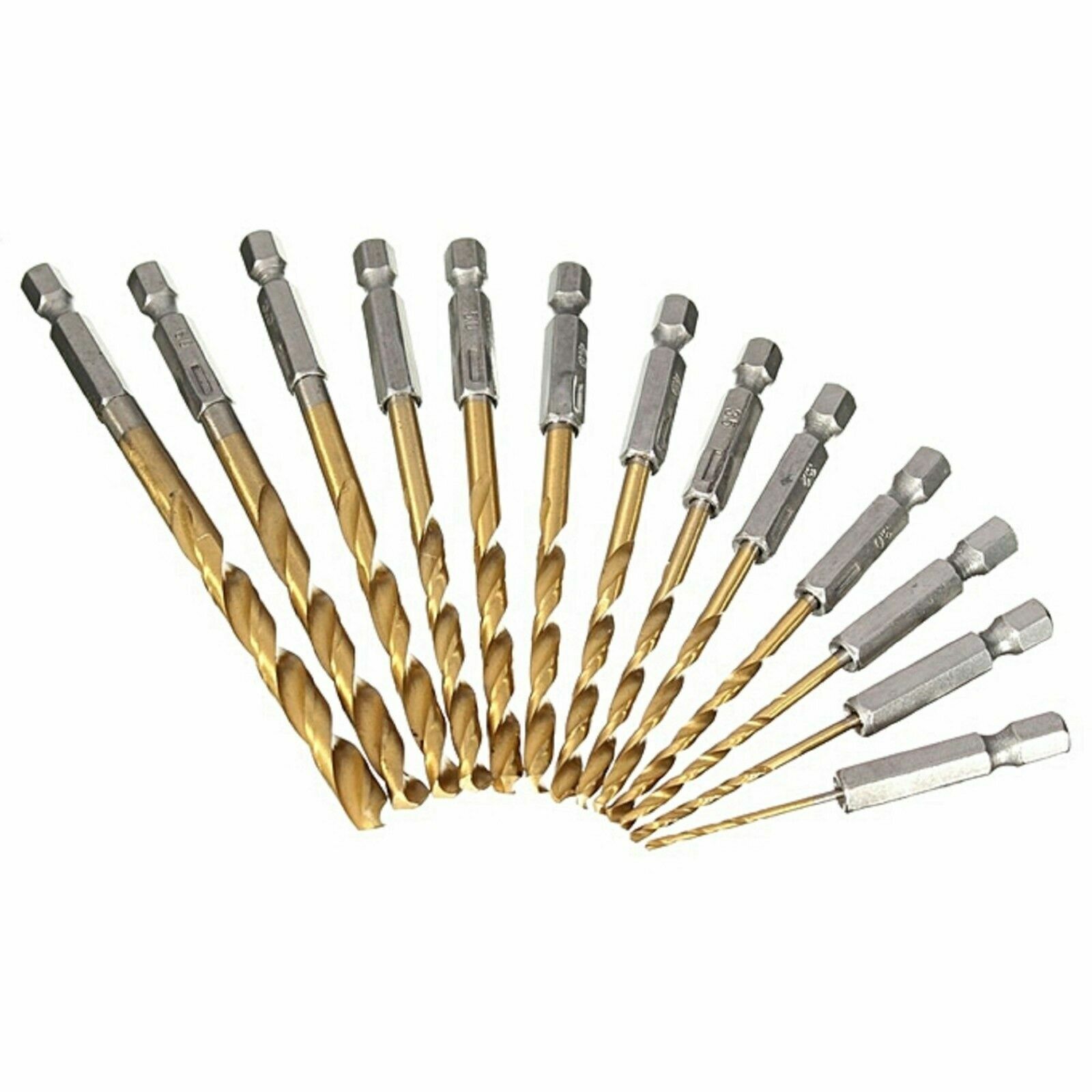 13Pcs HSS Drill Metal Bits Set Titanium Coated 1/4" Hex Shank Fits Impact Driver