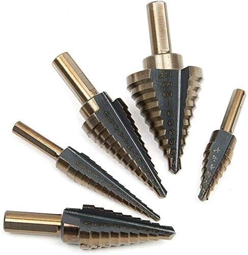 HSS 6PCS Titanium Step Drill Bit Set W Automatic Center Punch High Speed Steel