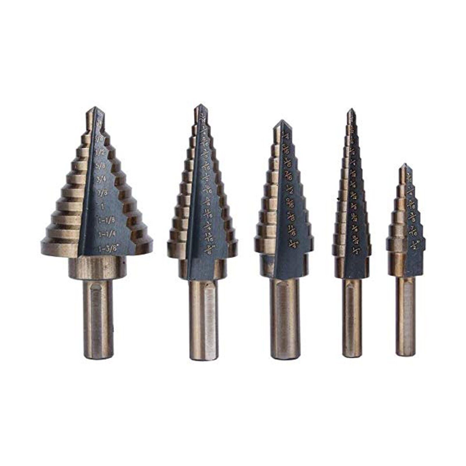 HSS 6PCS Titanium Step Drill Bit Set W Automatic Center Punch High Speed Steel