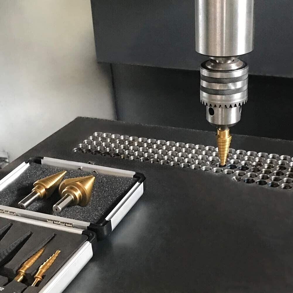 HSS 6PCS Titanium Step Drill Bit Set W Automatic Center Punch High Speed Steel
