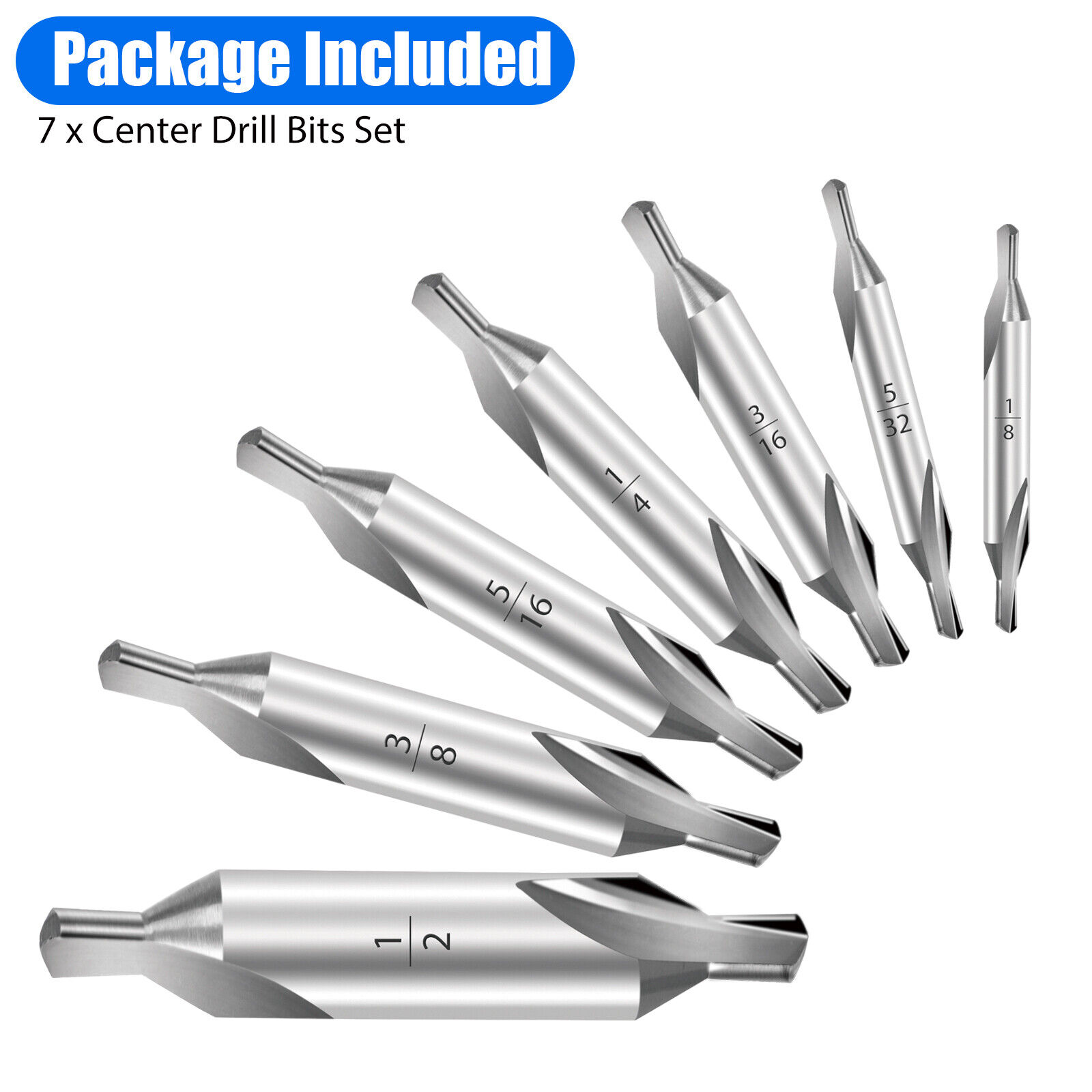 7pcs 1/2 5/32 1/4 1/8 3/8 3/16 5/16 HSS Countersink Center Drill Bits Set Tool