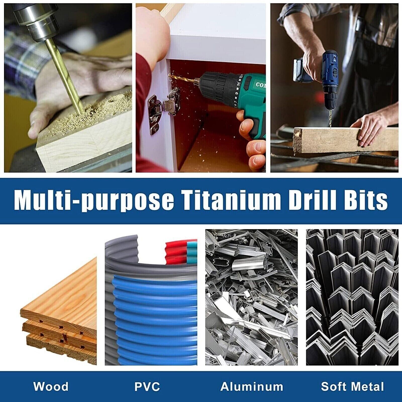13PCs 1/16"-1/4" Twist Drill Bit Set Titanium High Speed Steel Wood Metal Drill