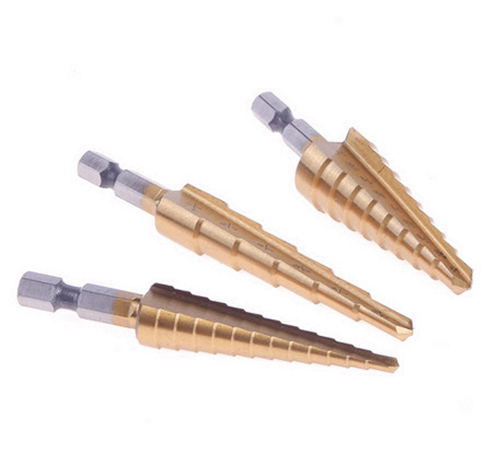 3Pcs Drill Bit Set Titanium Nitride Coated Steel Step Quick Change 1/4 Shank HSS