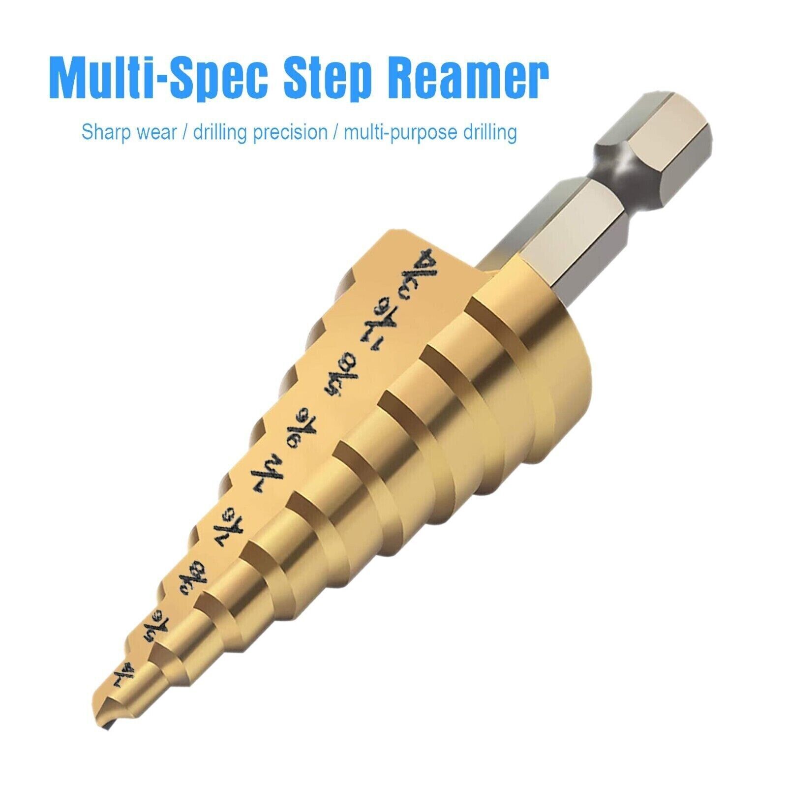 3Pcs Drill Bit Set Titanium Nitride Coated Steel Step Quick Change 1/4 Shank HSS