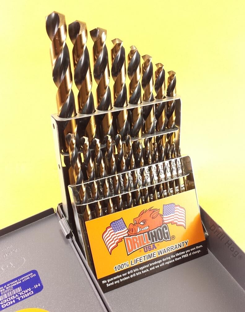 Drill Hog® USA 21 Pc Drill Bit Set Metal Hi-Molybdenum M7 MOLY Lifetime Warranty