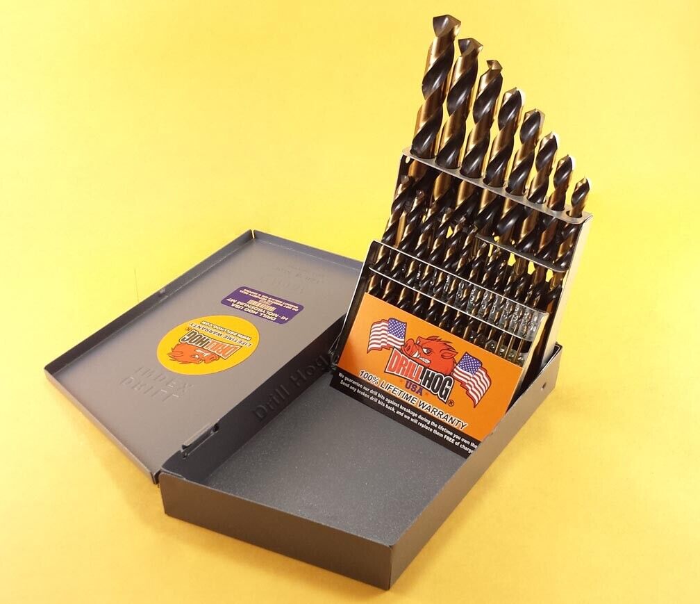 Drill Hog® USA 21 Pc Drill Bit Set Metal Hi-Molybdenum M7 MOLY Lifetime Warranty