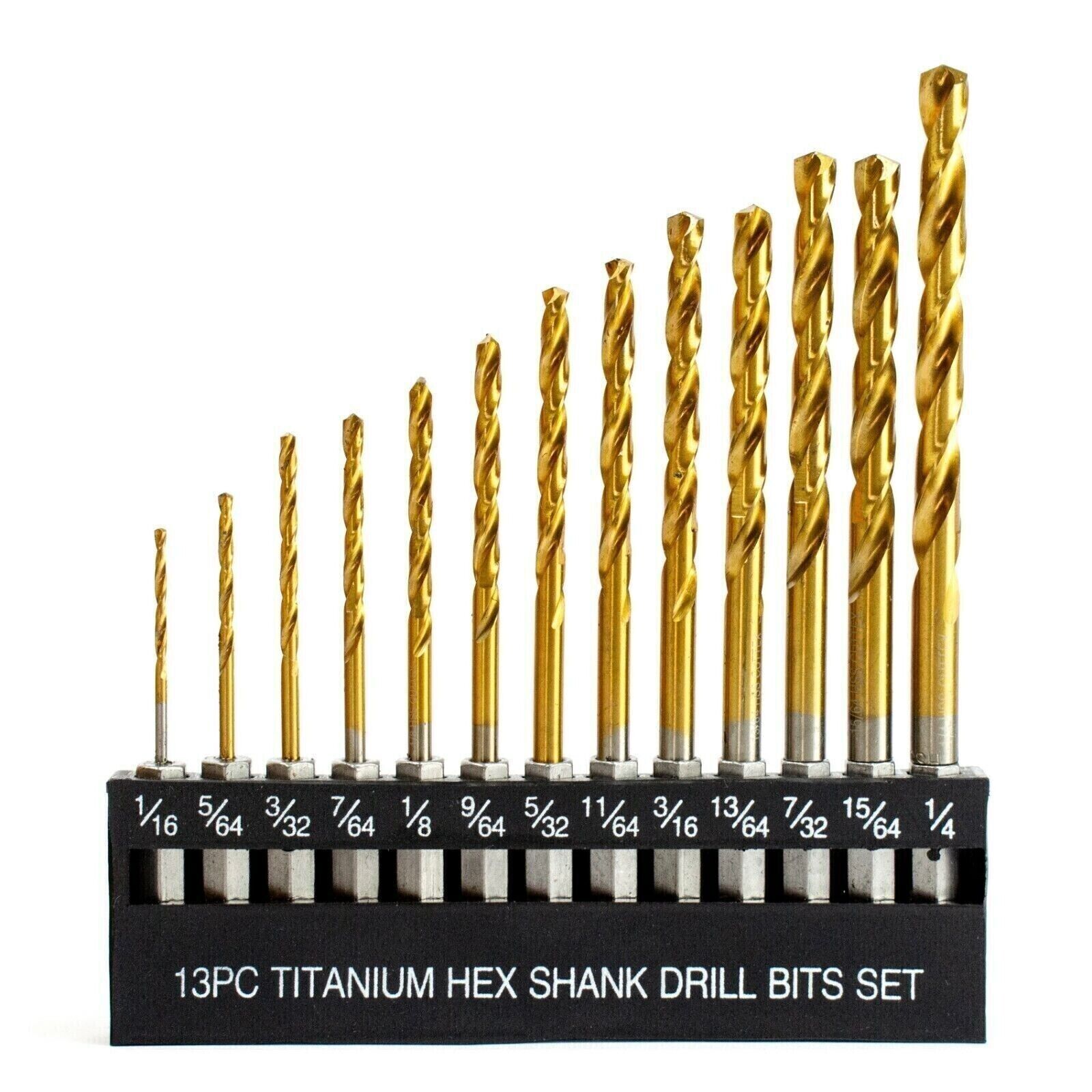 13PCs 1/16"-1/4" Twist Drill Bit Set Titanium High Speed Steel Wood Metal Drill