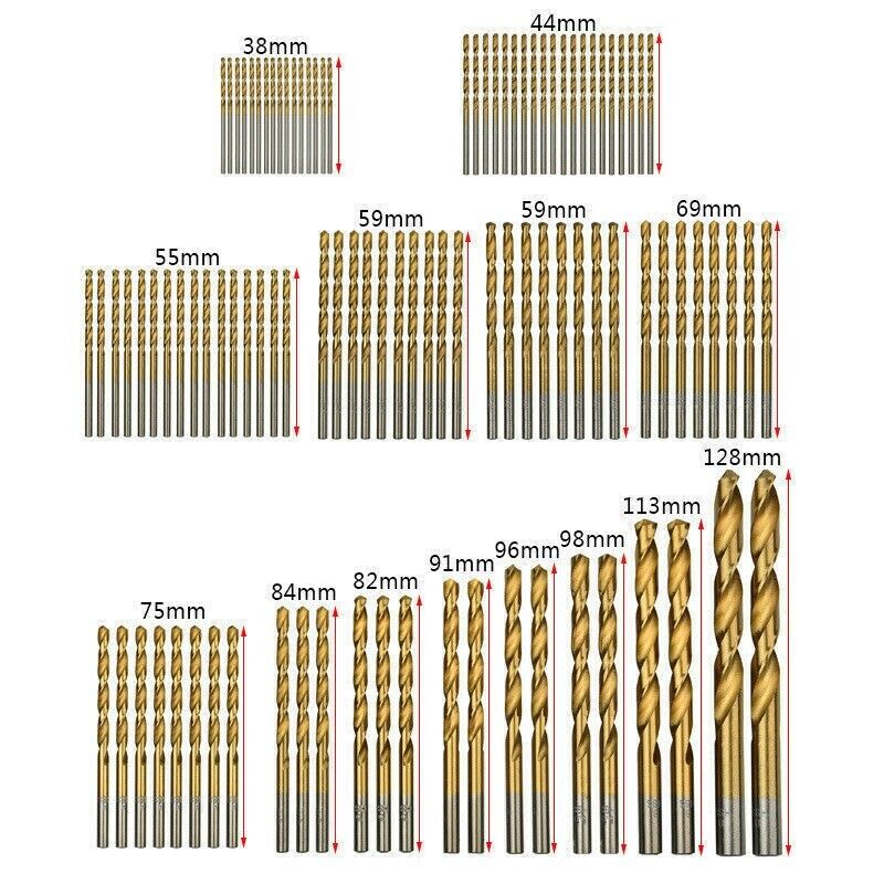 99PCS Drill Bit Set 1/16"-3/8" HSS Titanium Multi Drill Bits Twist Metal Tools