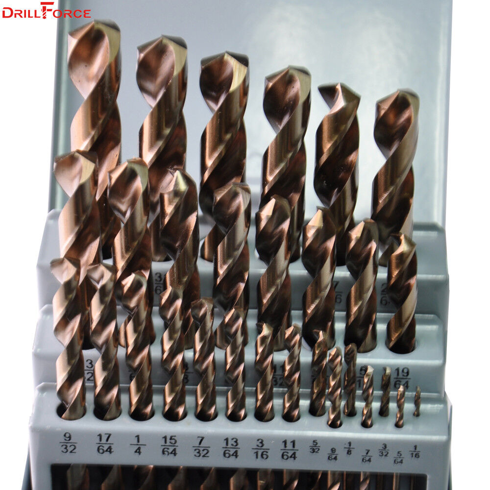 29PCS Cobalt Drill Bit Set HSSCO M35 Twist 1/16"-1/2" Multi-Bits 135 Split Point