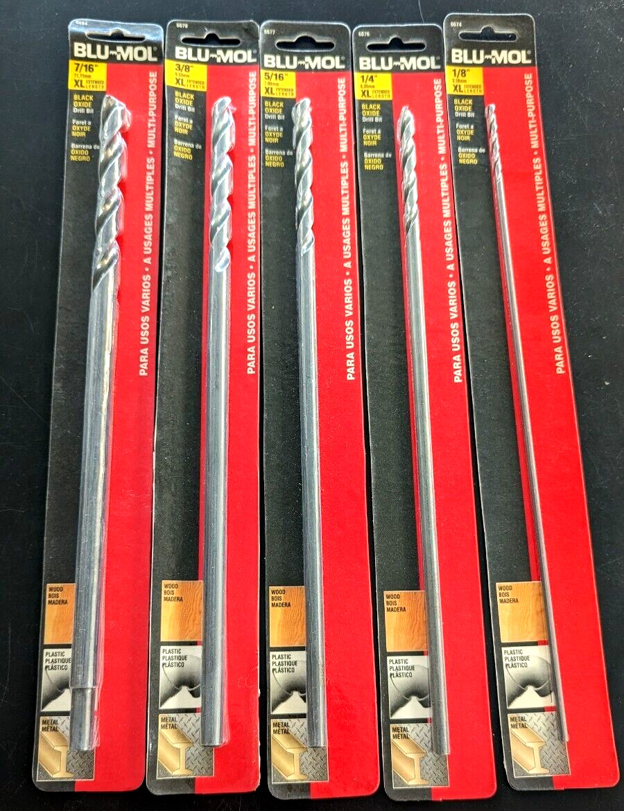 TWO New BLU-MOL  Black Oxide 12" Long Drill Bit- Select size- Free Ship
