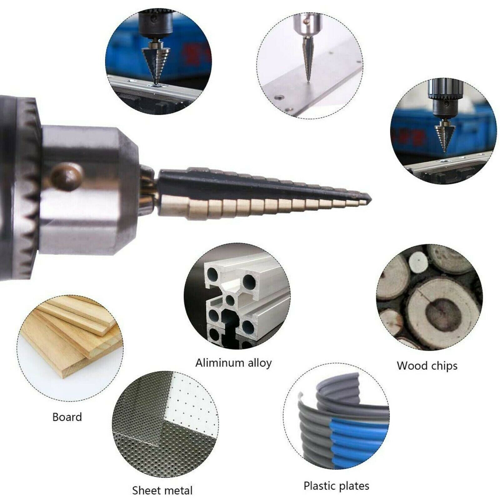 HSS 6PCS Titanium Step Drill Bit Set W Automatic Center Punch High Speed Steel