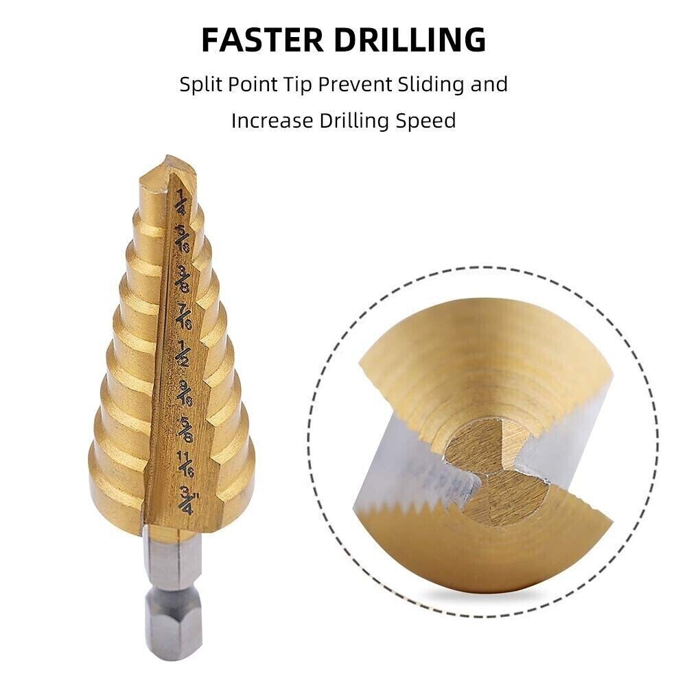 Step Drill Bit Set - Titanium Coated,High Speed Steel Drill Cone Bits,3-Piece