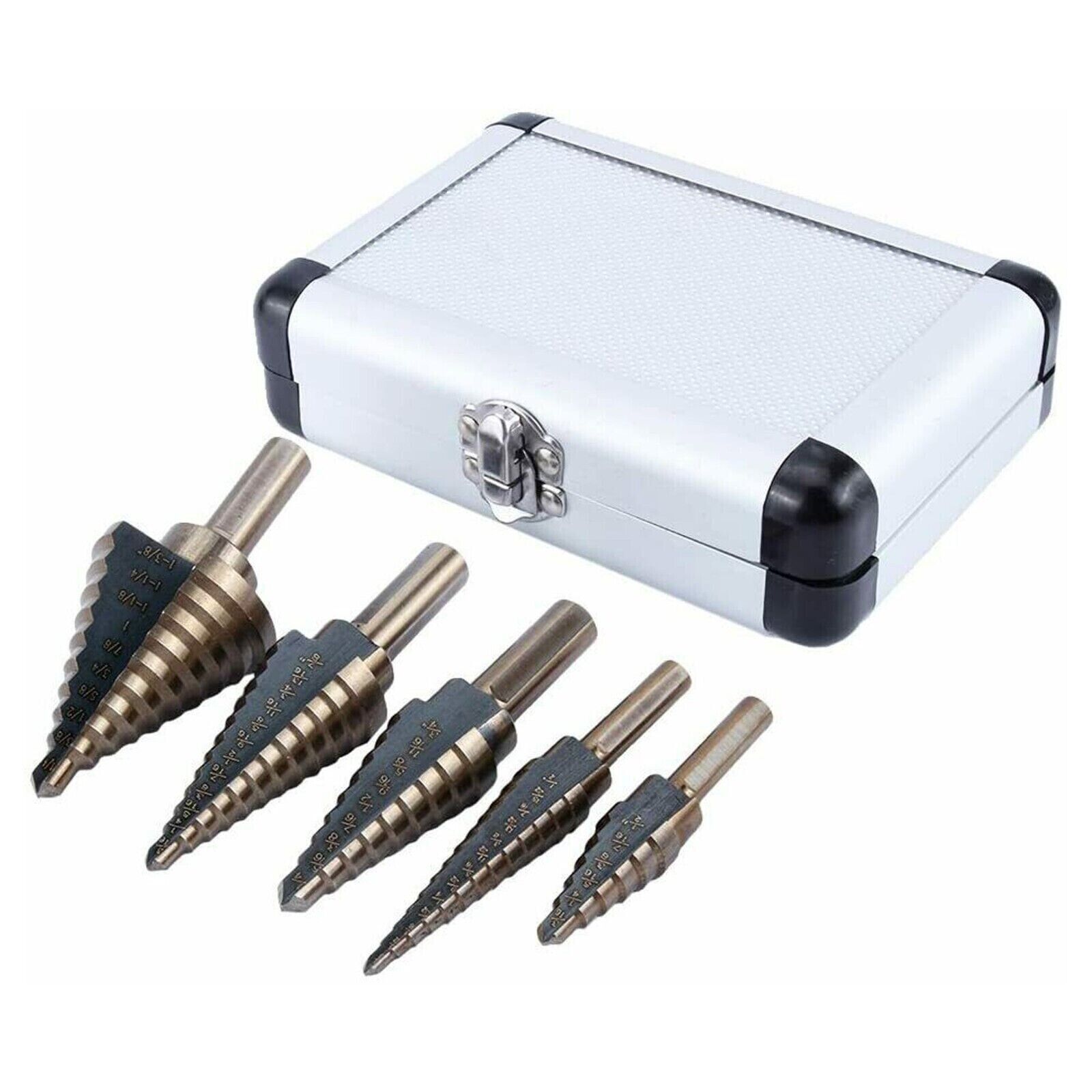 HSS 6PCS Titanium Step Drill Bit Set W Automatic Center Punch High Speed Steel