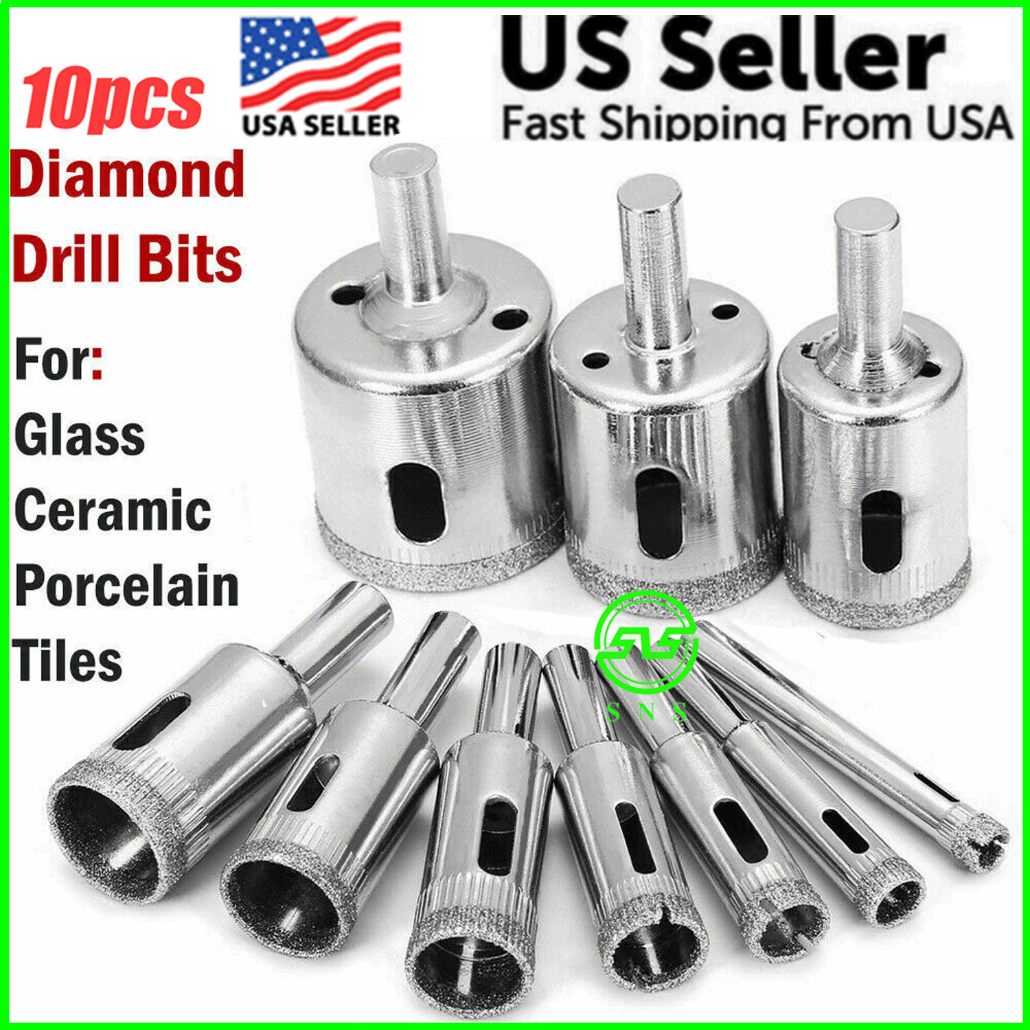 10pcs Diamond Hole Saw Drill Bit Set Maker Cutter Glass Ceramic Tile Porcelain 