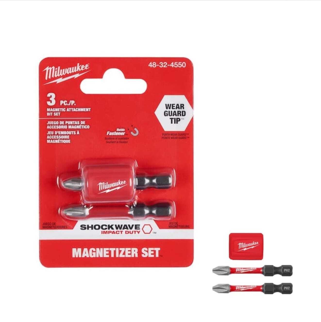 SHOCKWAVE Impact Duty Alloy Steel Magnetic Attachment & PH2 Bit Set (3-Piece)