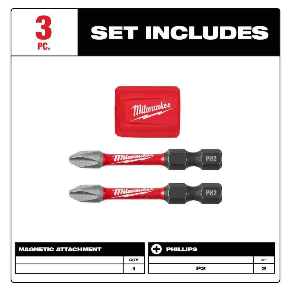 SHOCKWAVE Impact Duty Alloy Steel Magnetic Attachment & PH2 Bit Set (3-Piece)