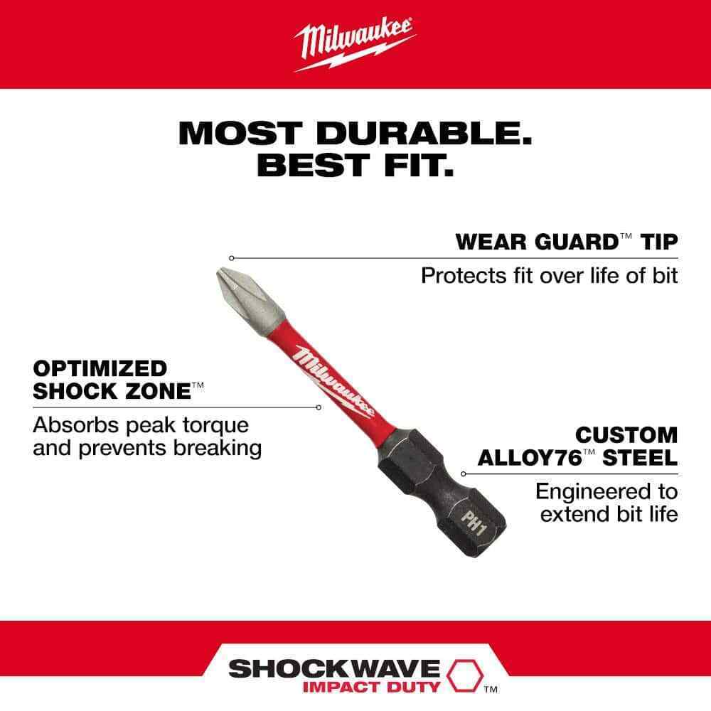 SHOCKWAVE Impact Duty Alloy Steel Magnetic Attachment & PH2 Bit Set (3-Piece)