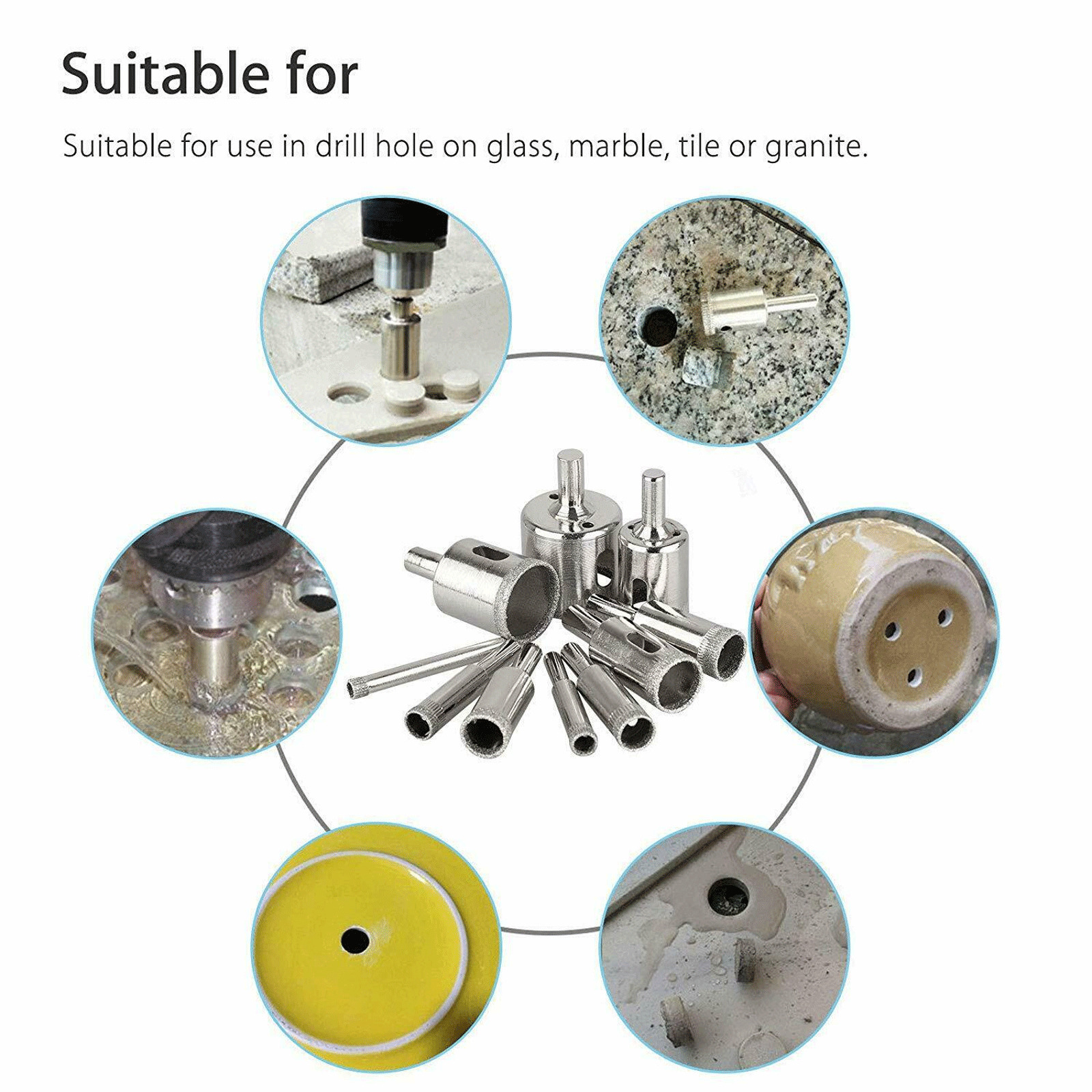 10pcs Diamond Hole Saw Drill Bit Set Maker Cutter Glass Ceramic Tile Porcelain 