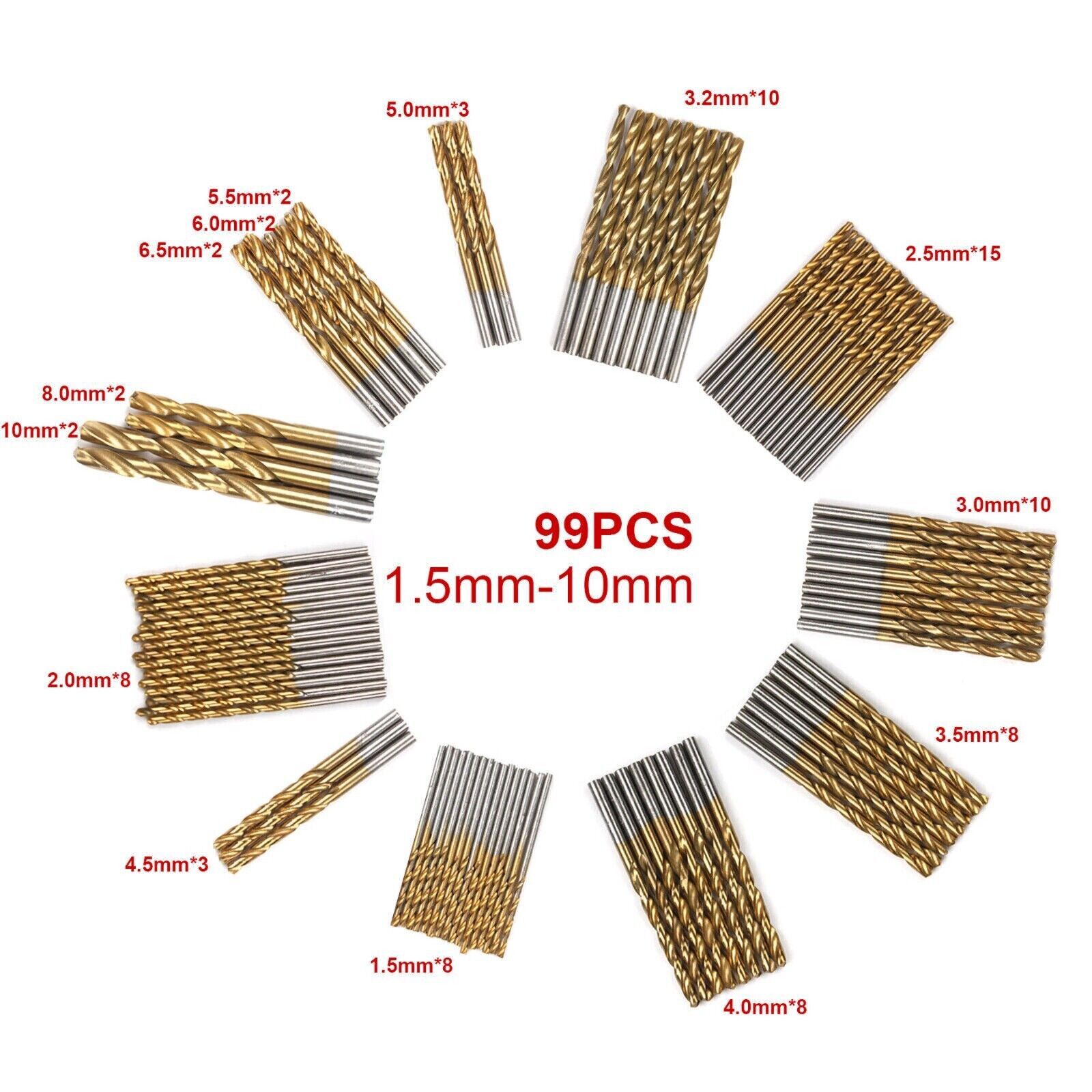 99PCS Drill Bit Set 1/16"-3/8" HSS Titanium Multi Drill Bits Twist Metal Tools