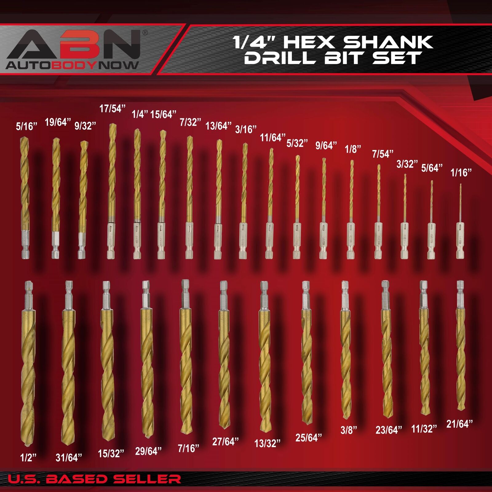 ABN 1/4in Hex Shank Drill Bit Set 30pc Quick Change Titanium Twist Drill Bit Set
