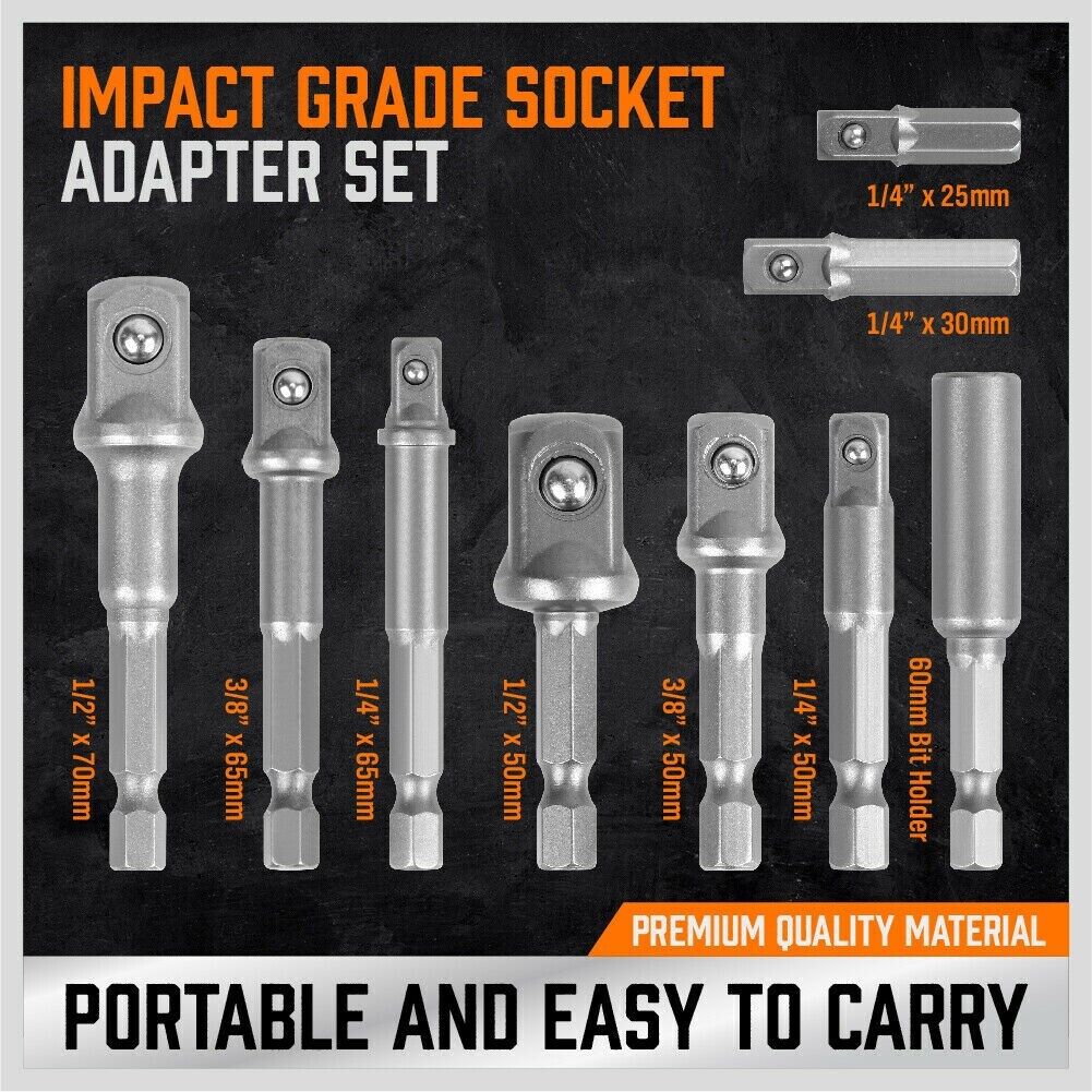 9Pcs Socket Adapter Drill Bits Set Hex Impact Driver Tools 1/4" 3/8" 1/2" Shank