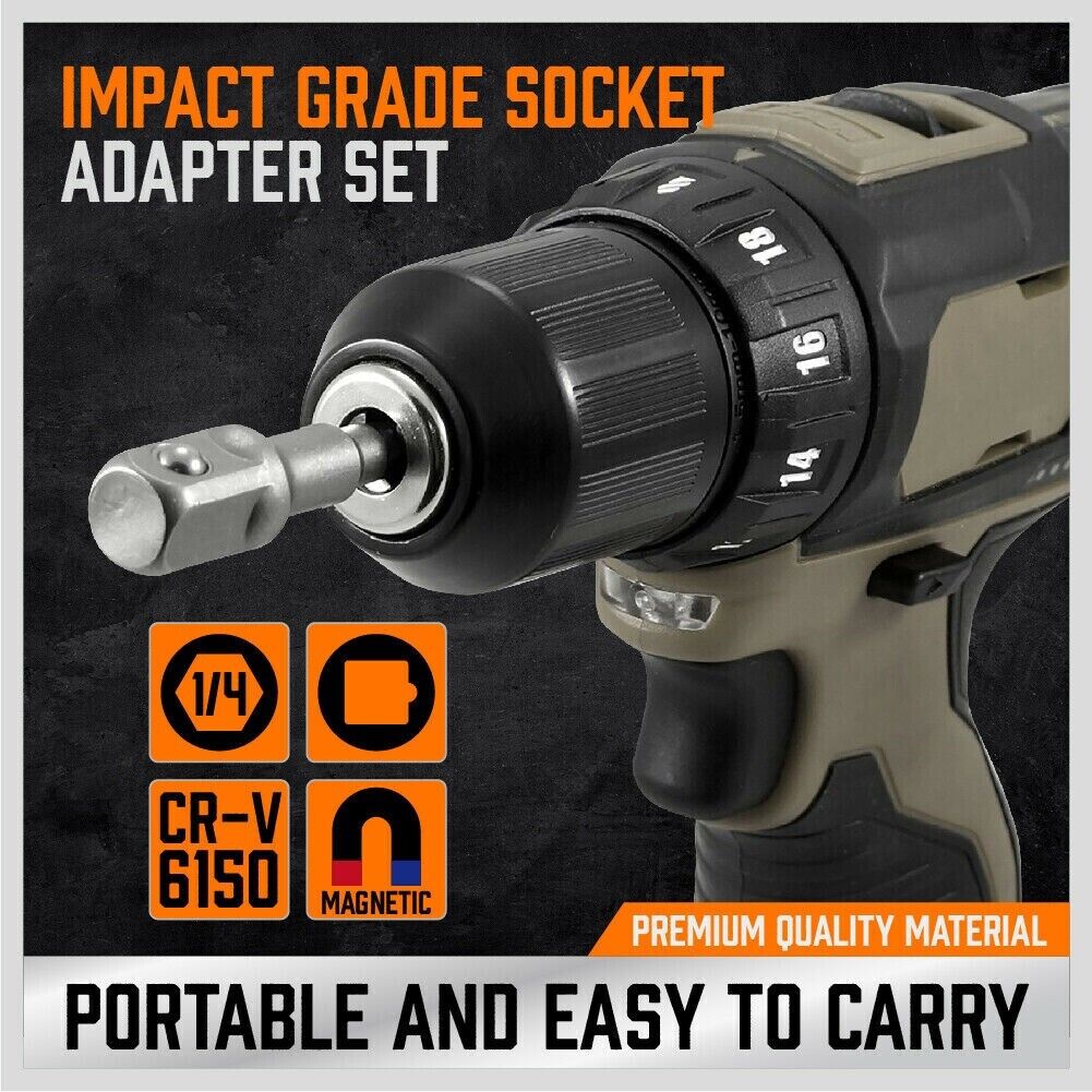 9Pcs Socket Adapter Drill Bits Set Hex Impact Driver Tools 1/4" 3/8" 1/2" Shank