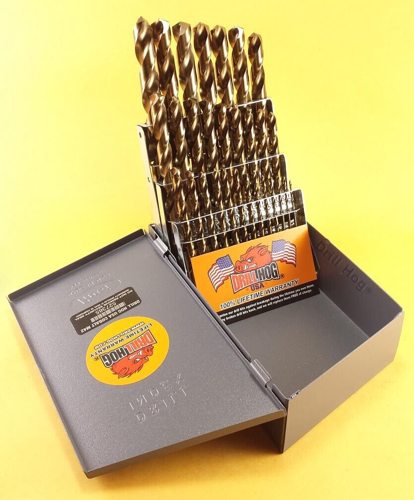 29 Pc Cobalt Drill Bit Set M42 Cobalt Round Shank Lifetime Warranty Drill Hog® 