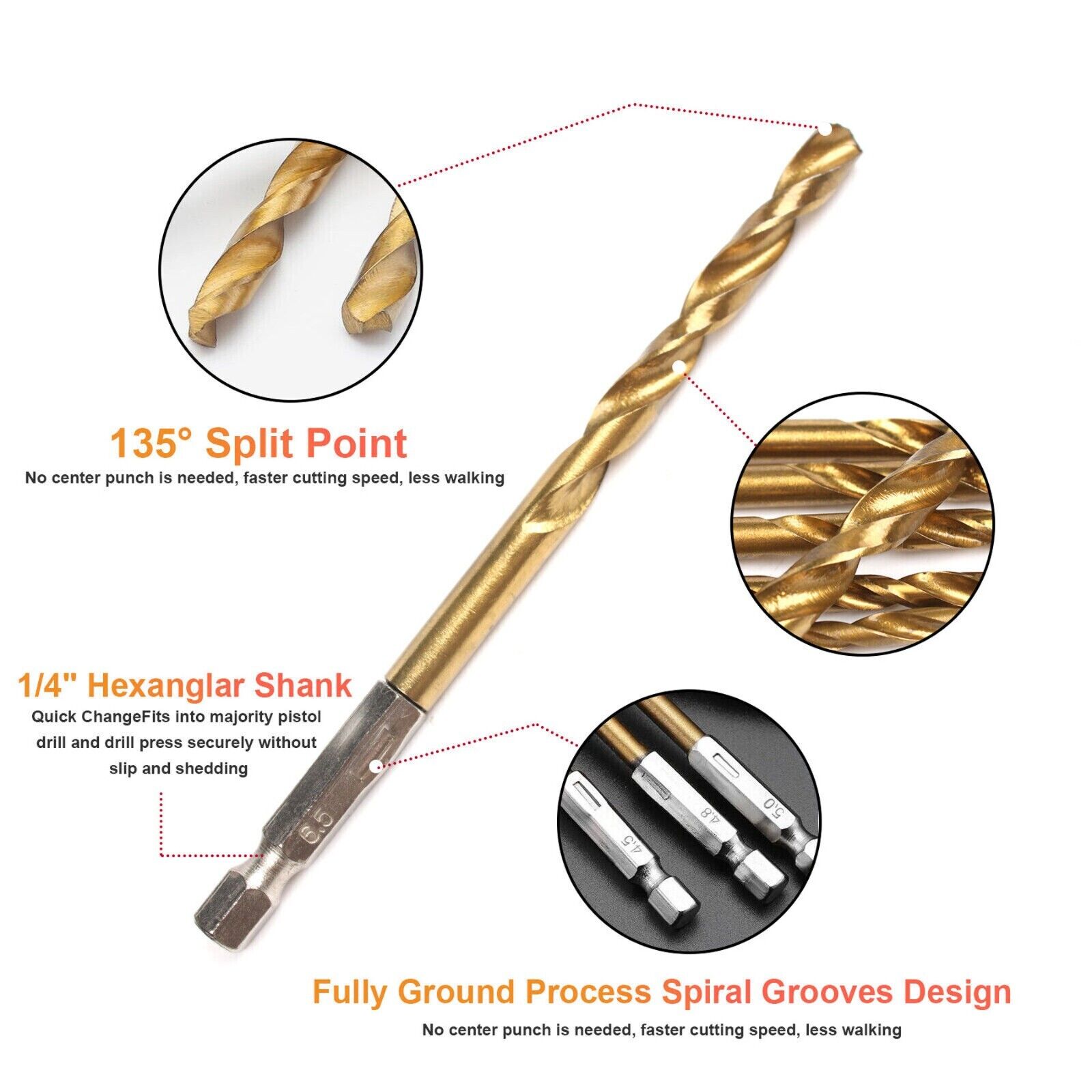 32PCS Drill Bit Set Titanium Coated HSS High Speed Steel Hex Shank Quick Change