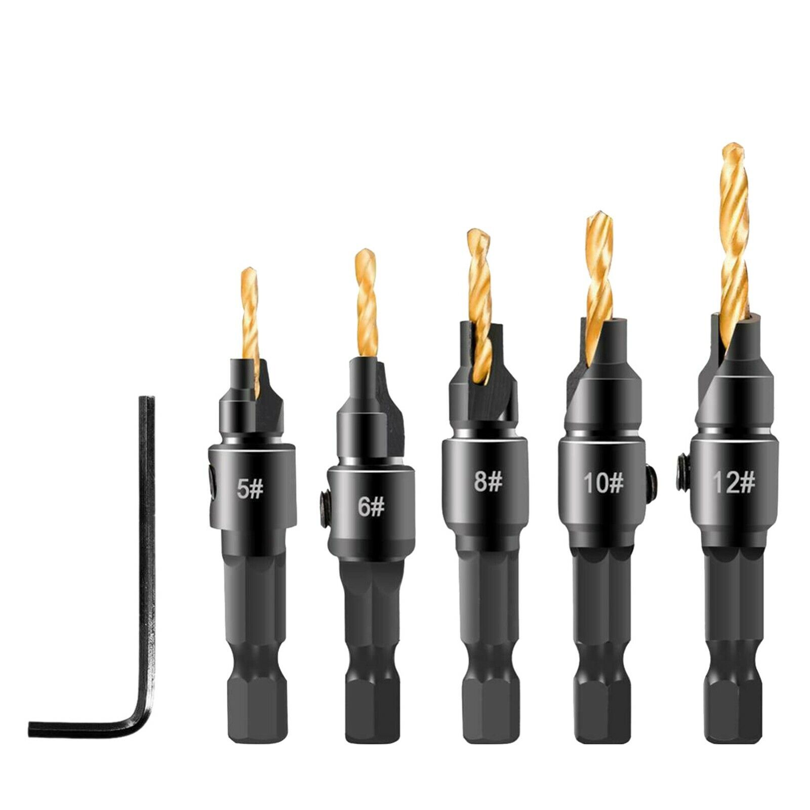 12x HSS Countersink Drill Bit 1/4" Hex Shank Woodworking Pilot Screw Hole Set