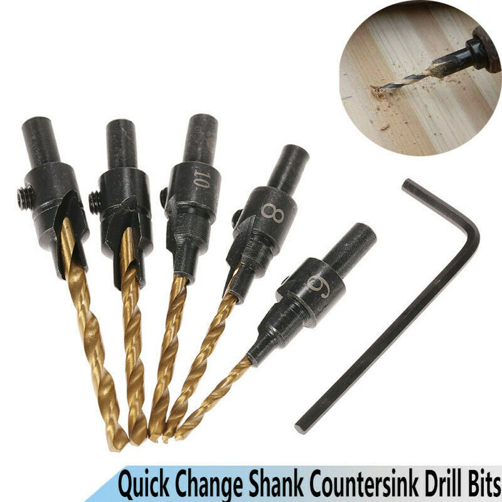 12x HSS Countersink Drill Bit 1/4" Hex Shank Woodworking Pilot Screw Hole Set