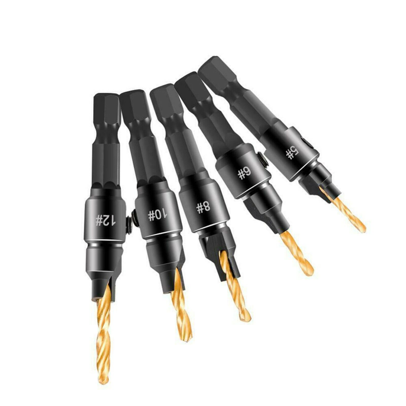 12x HSS Countersink Drill Bit 1/4" Hex Shank Woodworking Pilot Screw Hole Set