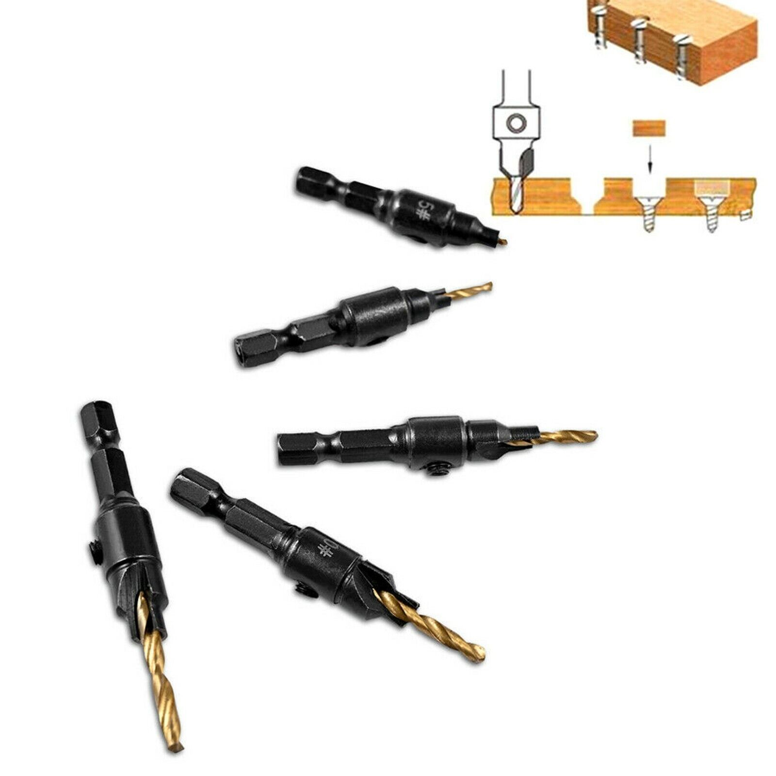12x HSS Countersink Drill Bit 1/4" Hex Shank Woodworking Pilot Screw Hole Set