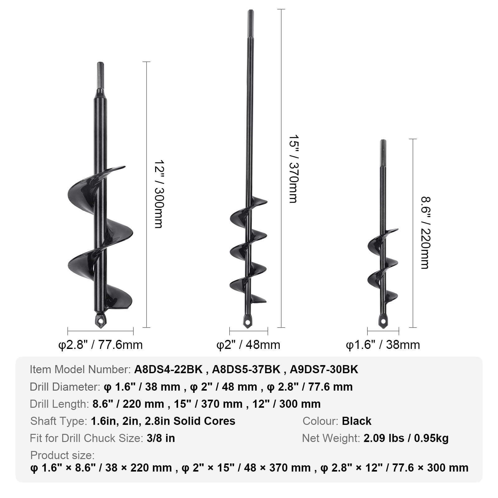 Auger Drill Bits for Planting Set of 3, Garden Auger Drill Bit