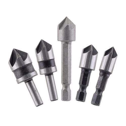 5pc Chamfer Countersink Deburring Drill Bit Set Crosshole Cutting Metal Tool Kit